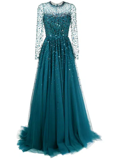 Jenny Packham Constantine Sequin-embellished Gown In Blue