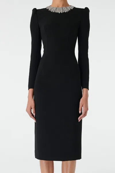 Jenny Packham Cora Beaded Long Sleeve Dress In Black