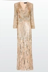 Jenny Packham Cosmos Sequined Strong-shoulder Gown