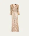 Jenny Packham Cosmos Sequined Strong-shoulder Gown In Neutral