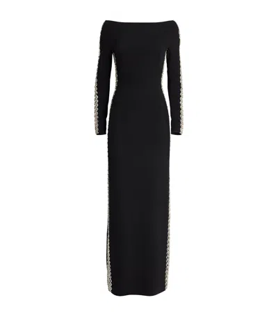 Jenny Packham Crepe Embellished Charisma Gown In Black