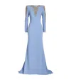 Jenny Packham Crepe Embellished Sabi Gown In Blue
