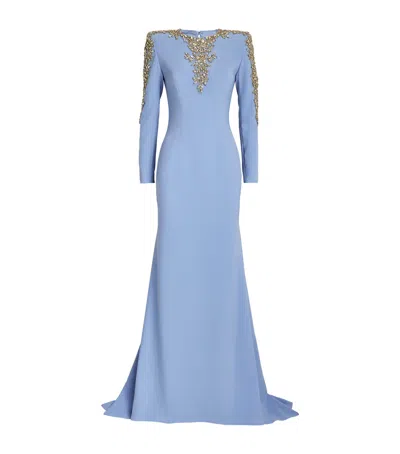 Jenny Packham Crepe Embellished Sabi Gown In Blue