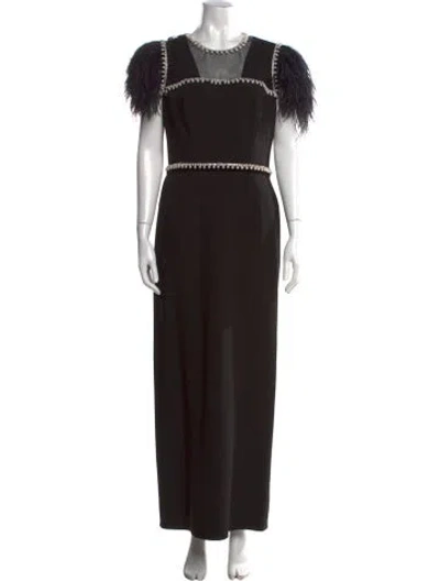 Pre-owned Jenny Packham Crew Neck Long Dress In Black