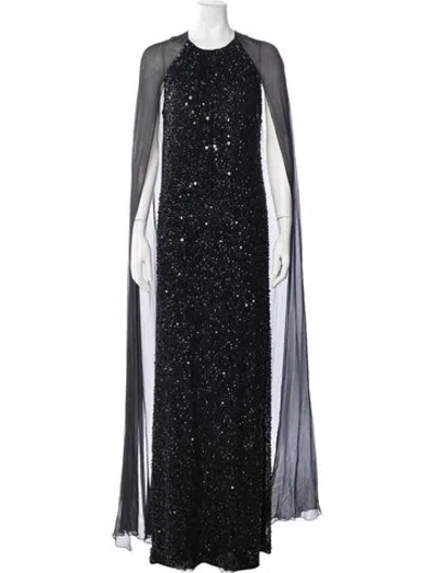 Pre-owned Jenny Packham Crew Neck Long Dress In Black