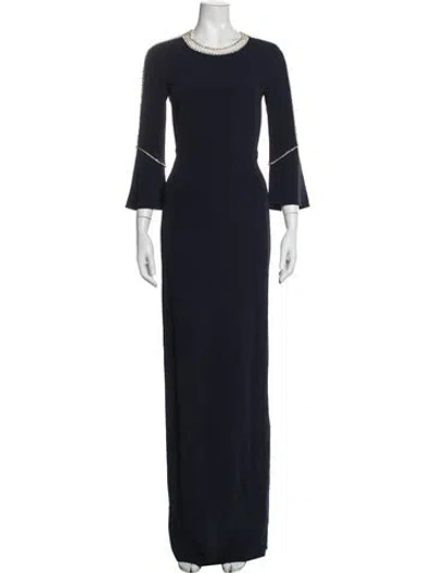 Pre-owned Jenny Packham Crew Neck Long Dress In Blue