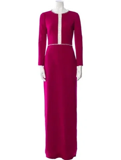 Pre-owned Jenny Packham Crew Neck Long Dress In Burgundy
