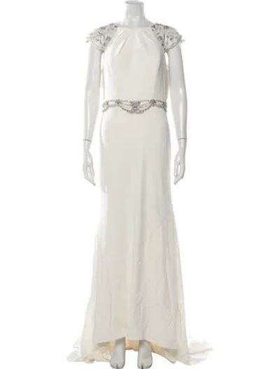 Pre-owned Jenny Packham Crew Neck Long Dress In Neutrals