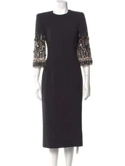 Pre-owned Jenny Packham Crew Neck Midi Length Dress In Gray