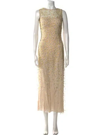 Pre-owned Jenny Packham Crew Neck Midi Length Dress In Neutrals