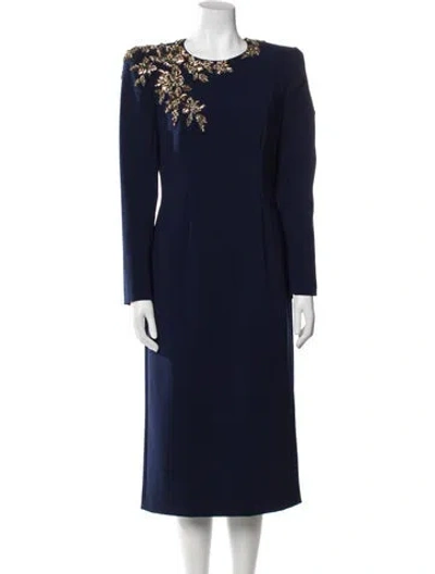 Pre-owned Jenny Packham Crew Neck Midi Length Dress W/ Tags In Blue