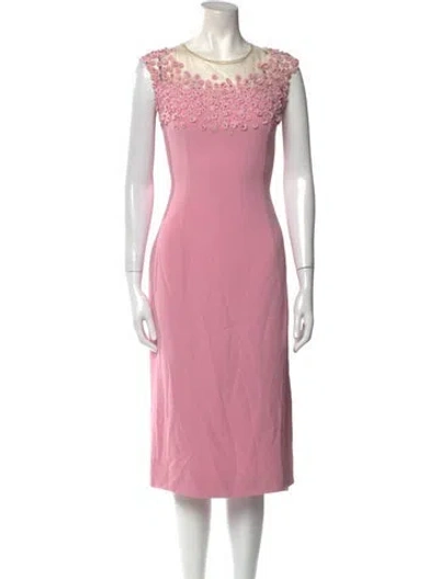 Pre-owned Jenny Packham Crew Neck Midi Length Dress W/ Tags In Pink