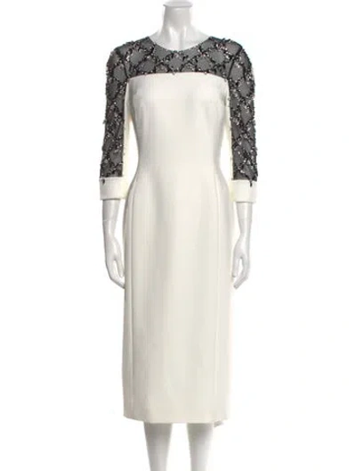 Pre-owned Jenny Packham Crew Neck Midi Length Dress In White