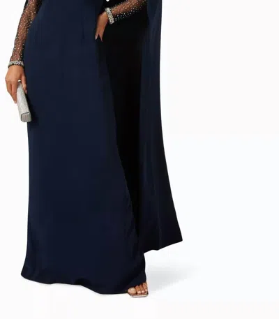 Jenny Packham Crystal Cape Gown In Navy In Blue