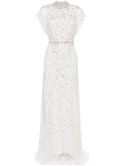 Jenny Packham Crystal Drop Gown In Grey