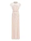 Jenny Packham Crystal Drop Embellished High-neck Maxi Dress In Neutral