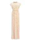 Jenny Packham Crystal-embellished High-neck Maxi Dress In Neutral