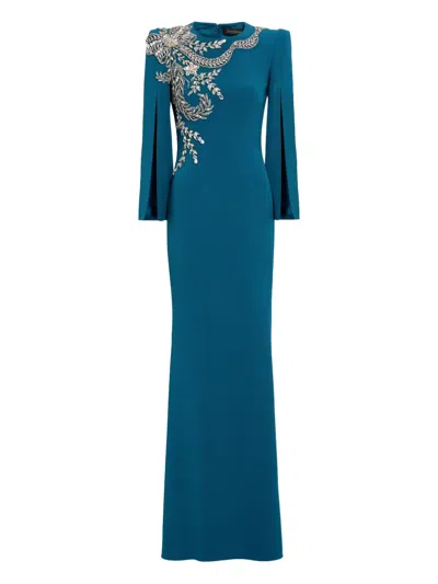 Jenny Packham Crystal-embellished Maxi Dress In Blue
