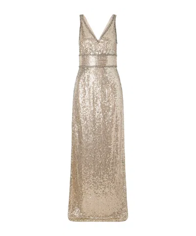Jenny Packham Odina Crystal-embellished Sequin Tulle Gown In Metallic