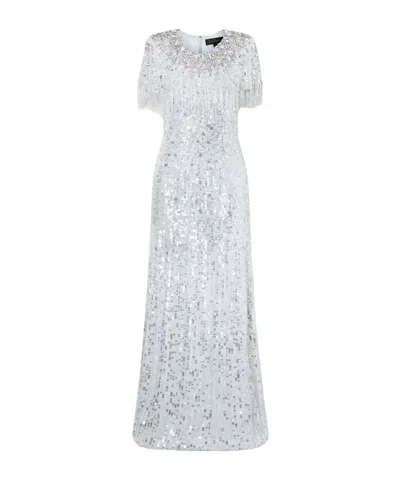 Jenny Packham Eugene Crystal-embellished Sequined Chiffon Gown In White