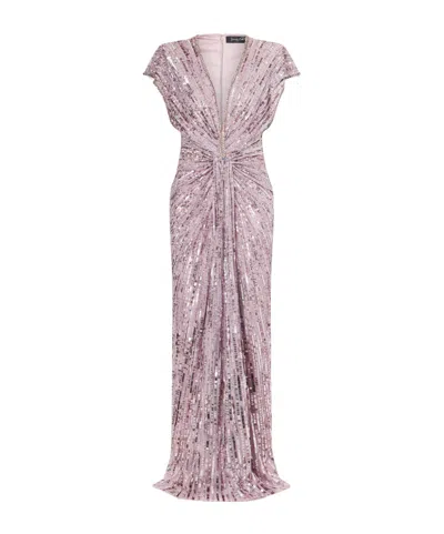 Jenny Packham Zola Twisted Crystal-embellished Sequined Tulle Gown In Purple