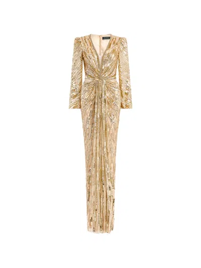 Jenny Packham Darcy Sequin-embellishment Maxi Dress In Gold