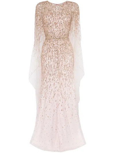 Jenny Packham Delphine Sequinned Cape Gown In Pink