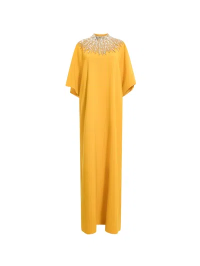 Jenny Packham Dessert Blossom Crystal-embellished Crepe Gown In Yellow