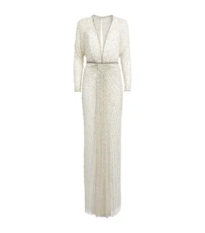 Jenny Packham Draped Embellished Nina Gown In Ivory