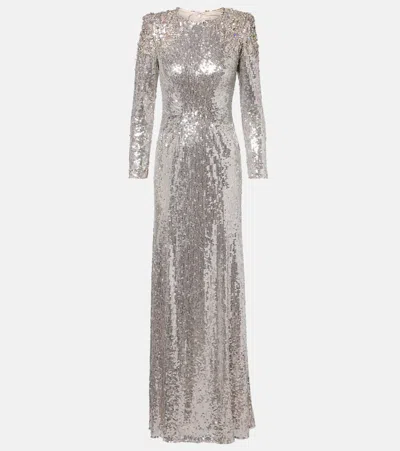 Jenny Packham Dulcet Sequined Gown In Silver