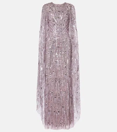 Jenny Packham Elio Embellished Caped Gown In Pink