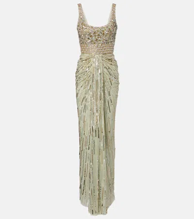 Jenny Packham Elixir Embellished Bustier Gown In Green