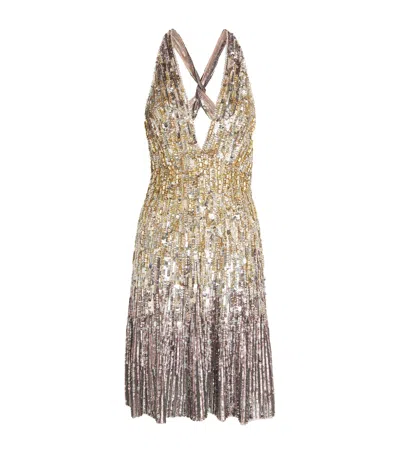 Jenny Packham Embellished Brilliance Paris Mini Dress In Beige