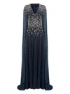 Jenny Packham Moonlight Star-embellished Cape-design Maxi Dress In Blue