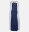 Jenny Packham Embellished Caped Mabel Gown In Blue