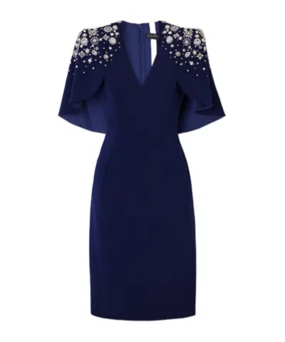 Jenny Packham Embellished Crepe Midi Dress In Blue