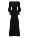 Jenny Packham Francolin Embellished-cuffs Puff-sleeve Maxi Dress In Black