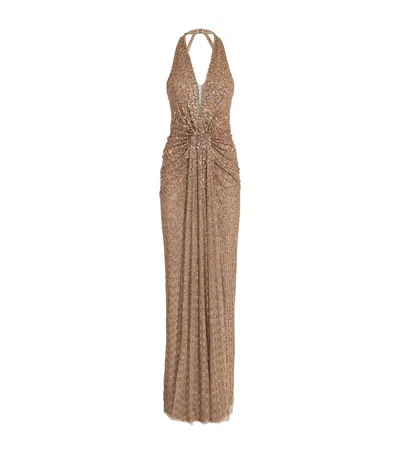 Jenny Packham Embellished Gathered Lena Gown In Brown