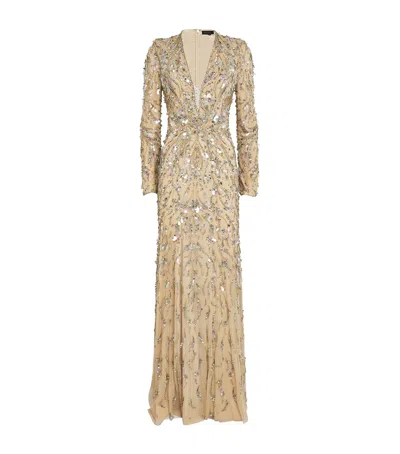 Jenny Packham Embellished Kaia Gown In Beige