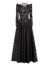 Jenny Packham Embellished-neck Puff-sleeve Maxi Dress In Black