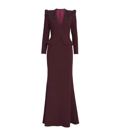 Jenny Packham Embellished Night Flowering Gown In Burgundy