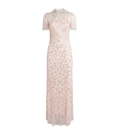 Jenny Packham Embellished Orchid Maxi Dress In Pink