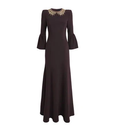 Jenny Packham Embellished Pueblo Maxi Dress In Burgundy