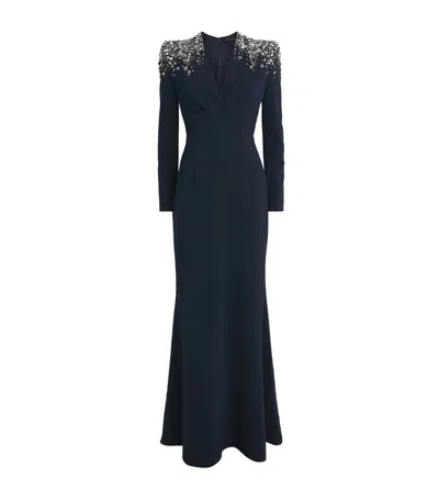 Jenny Packham Embellished Quicksilver Maxi Dress In Blue