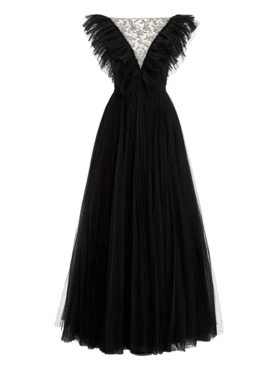 Jenny Packham Embellished Ruffled-tulle Maxi Dress In Black