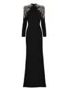 Jenny Packham Embellished-shoulders Mock-neck Maxi Dress In Multi