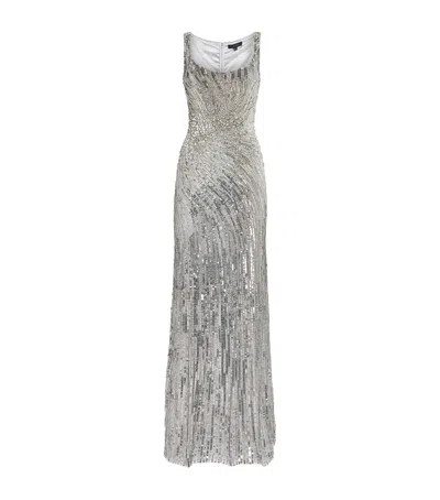 Jenny Packham Embellished Sola Gown In Silver