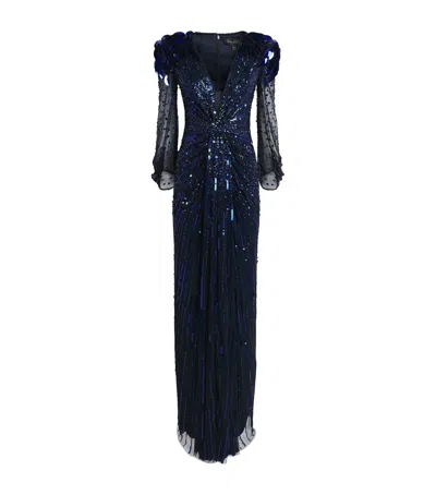 Jenny Packham Embellished Xenia Gown In Blue