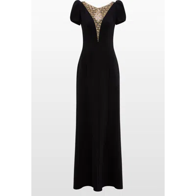 Jenny Packham Empress Puff-sleeve Crystal-embellished Maxi Dress In Black