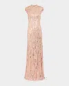 Jenny Packham Ernest Crystal Sequined Cap-sleeve Gown In Pink